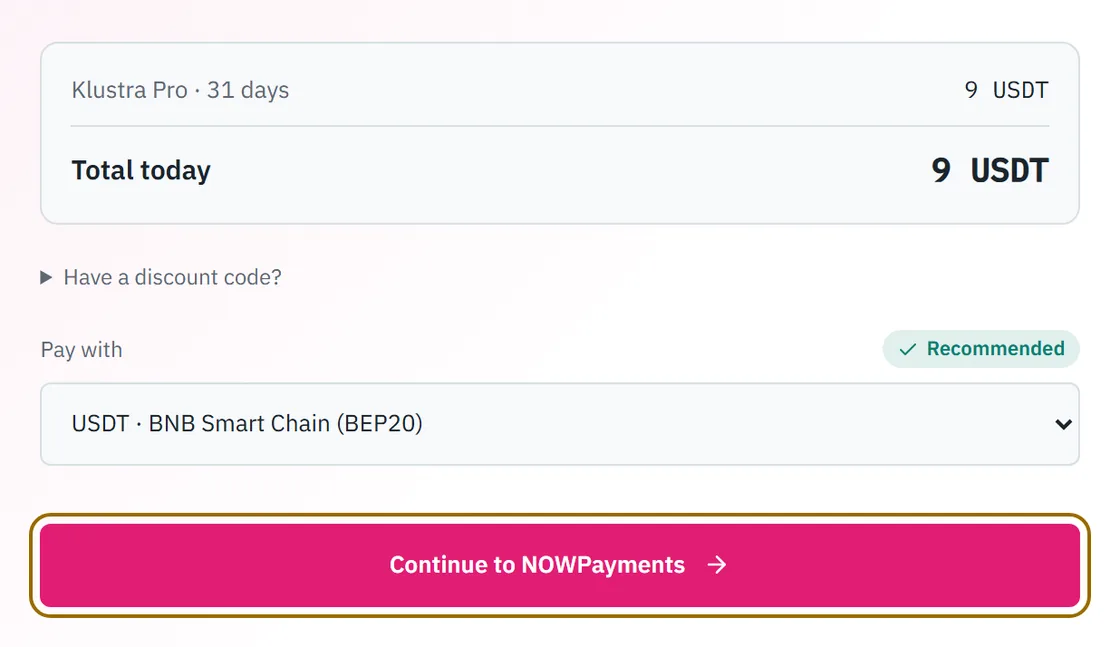 The order total, and the button that opens the payment page