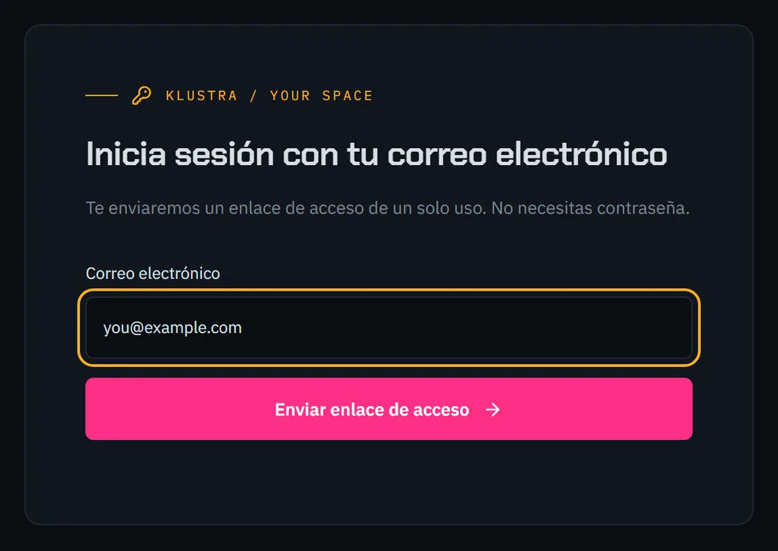 El formulario de acceso: un campo de correo y el botón que envía el enlace