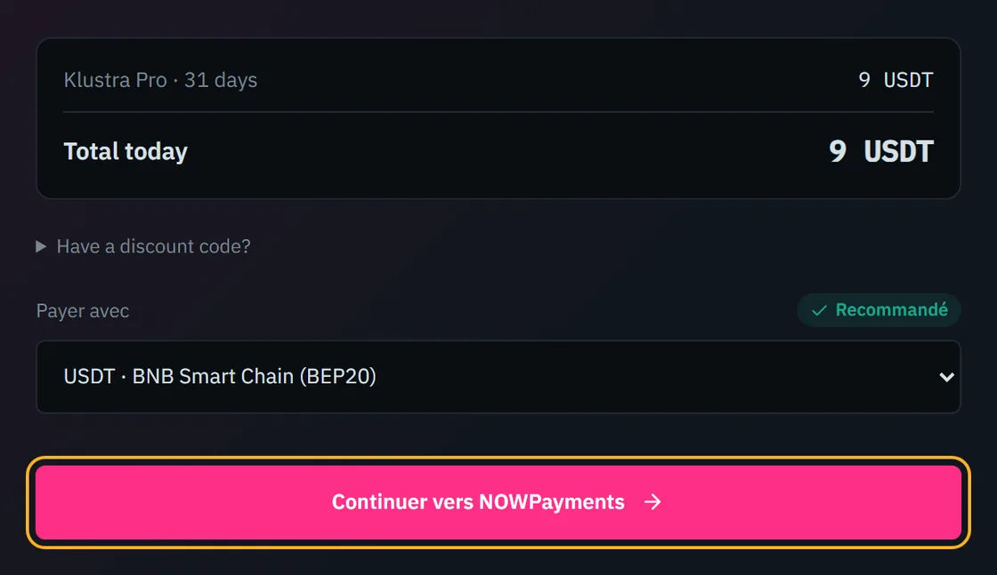 Le total de la commande et le bouton qui ouvre la page de paiement