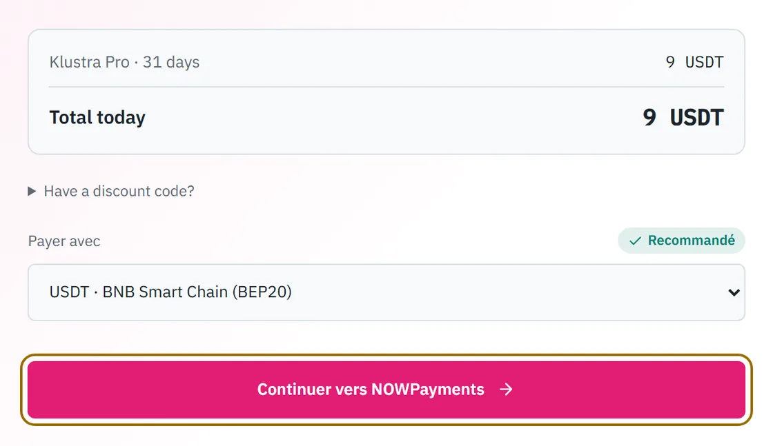 Le total de la commande et le bouton qui ouvre la page de paiement