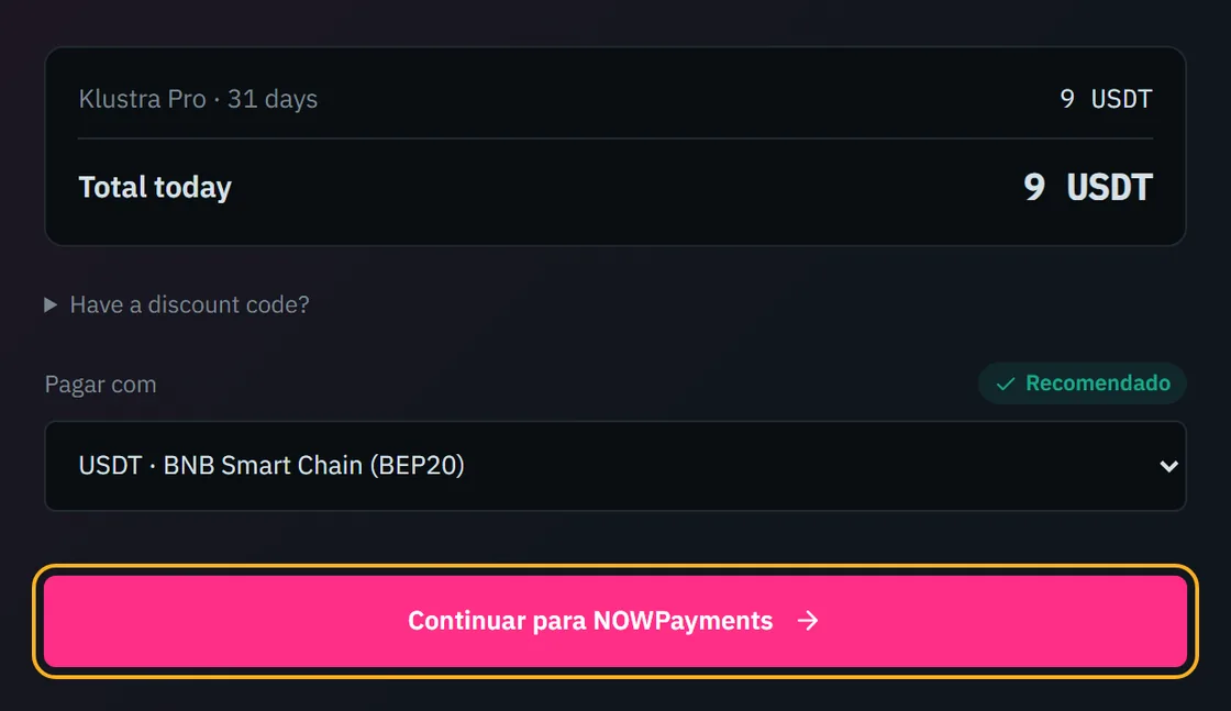O total do pedido e o botão que abre a página de pagamento