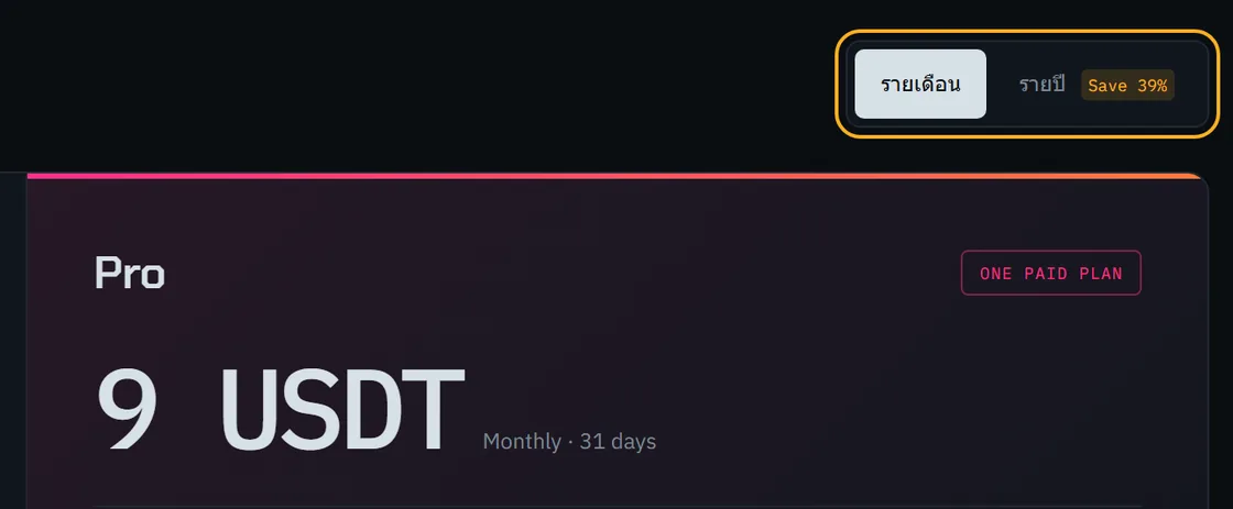 ตัวเลือกรายเดือน/รายปีเหนือแผน Pro และราคา